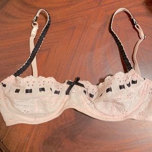 Pink and black eyelet bra